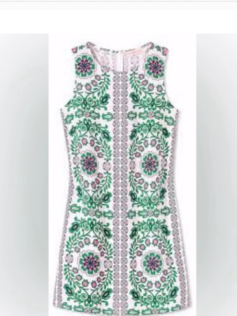 Tory Burch Green, White & Purple Printed Sleeveless Shift Dress